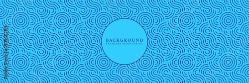 Asian background motif in oriental geometric style. Blue seamless pattern for wrapping, banner, fabric, texture. Japanese vector spring flow of water ornament.