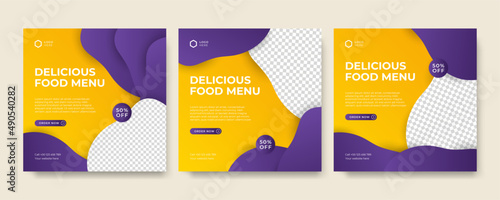 Modern universal social media post template. Web banner, flyer or poster for ads offer sale promotion marketing. Design for travel, business, food menu, fashion, creative digital agency.