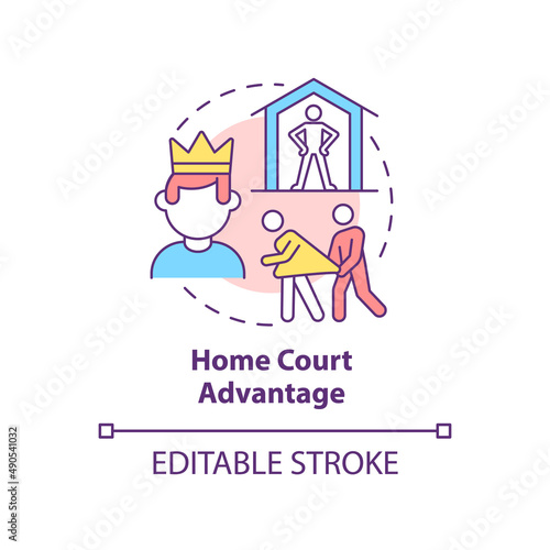 Home court advantage concept icon. Manipulation example abstract idea thin line illustration. Abusive relationships. Isolated outline drawing. Editable stroke. Arial, Myriad Pro-Bold fonts used
