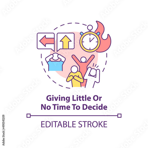 Giving little and no time to decide concept icon. Manipulation example abstract idea thin line illustration. Isolated outline drawing. Editable stroke. Arial, Myriad Pro-Bold fonts used