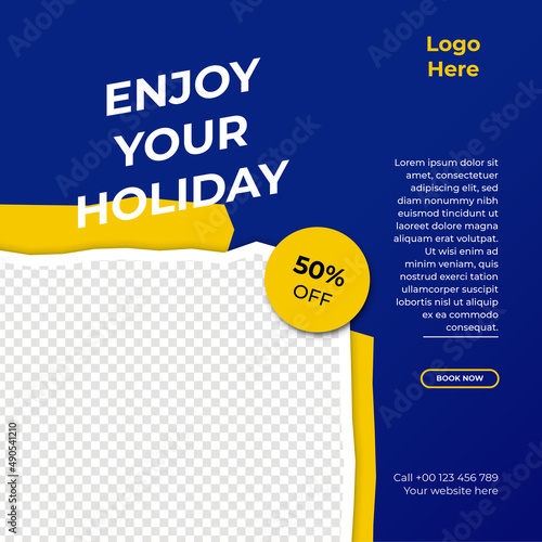 Set of travel sale social media post template. Web banner, flyer or poster for travelling agency business offer promotion. Holiday and tour advertisement banner design.