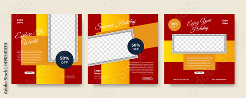 Modern universal social media post template. Web banner, flyer or poster for ads offer sale promotion marketing. Design for travel, business, food menu, fashion, creative digital agency.