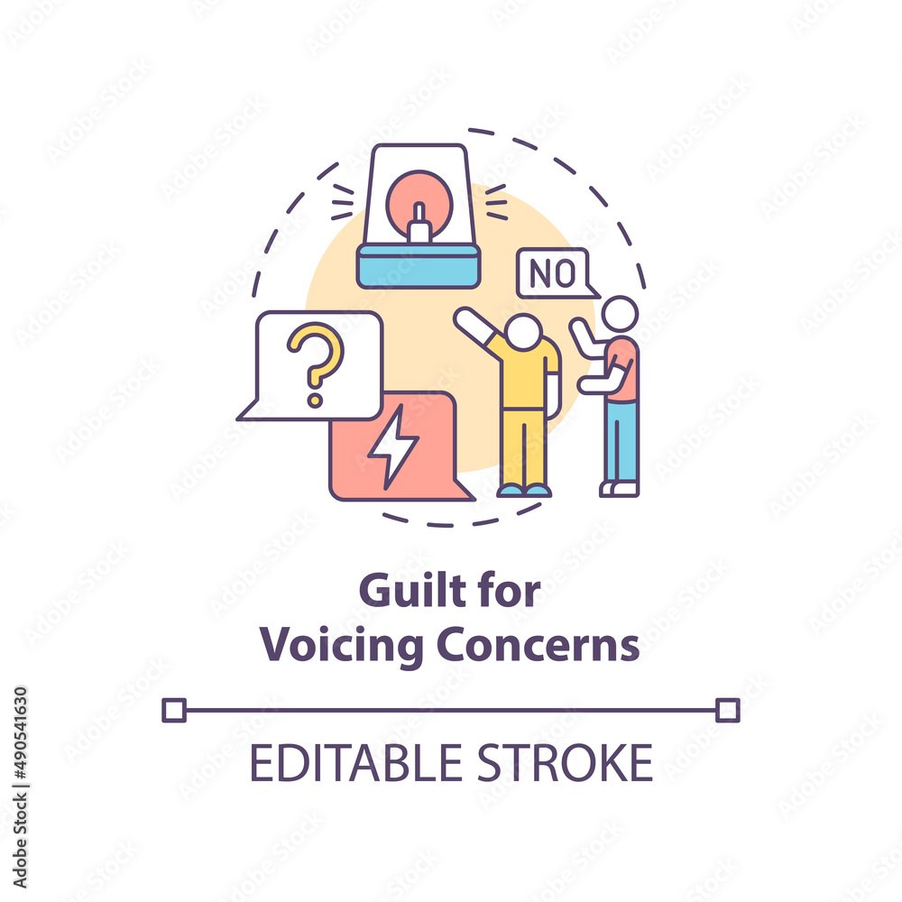 Guilt for voicing concerns concept icon. Sign of emotional manipulation abstract idea thin line illustration. Isolated outline drawing. Editable stroke. Arial, Myriad Pro-Bold fonts used