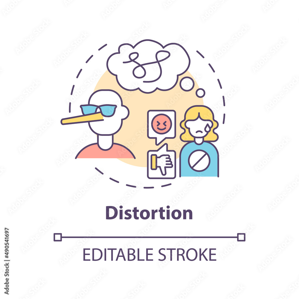 Distortion concept icon. Emotional manipulation strategy abstract idea thin line illustration. Distorting reality. Isolated outline drawing. Editable stroke. Arial, Myriad Pro-Bold fonts used