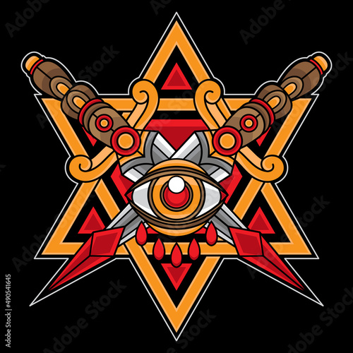 traditional flash tattoo dagger and eye