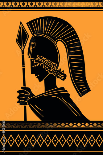 Greek goddess Athena with Greek meanders in the colors of Greek amphorae