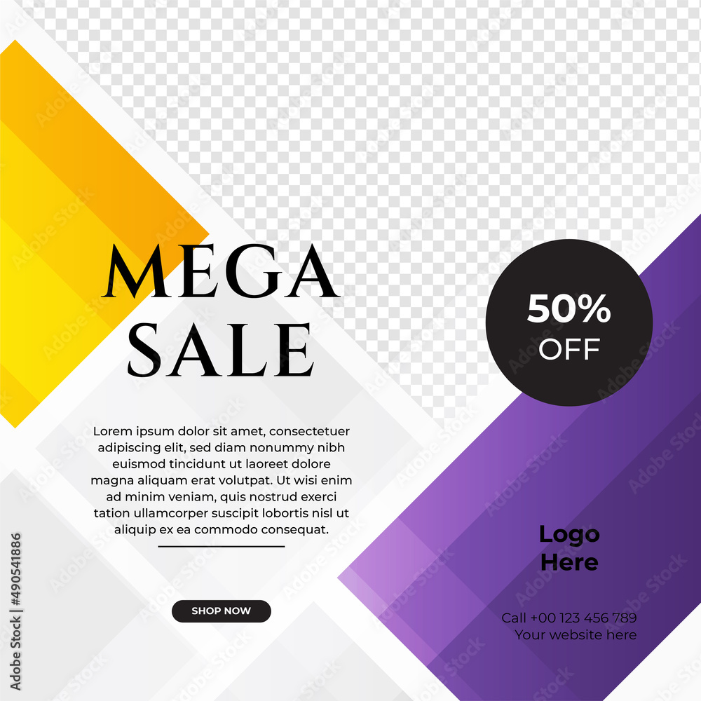 Fototapeta premium Modern universal social media post template. Web banner, flyer or poster for ads offer sale promotion marketing. Design for travel, business, food menu, fashion, creative digital agency.