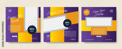 Modern universal social media post template. Web banner, flyer or poster for ads offer sale promotion marketing. Design for travel, business, food menu, fashion, creative digital agency.