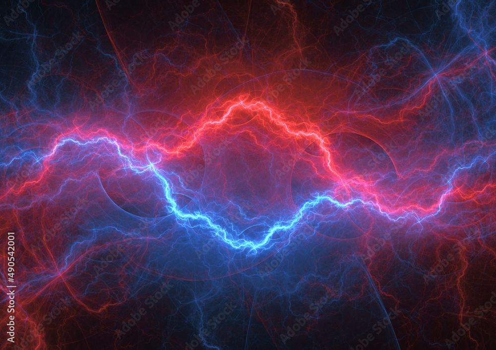 Fototapeta premium Hot red and cold blue electrical lightning background