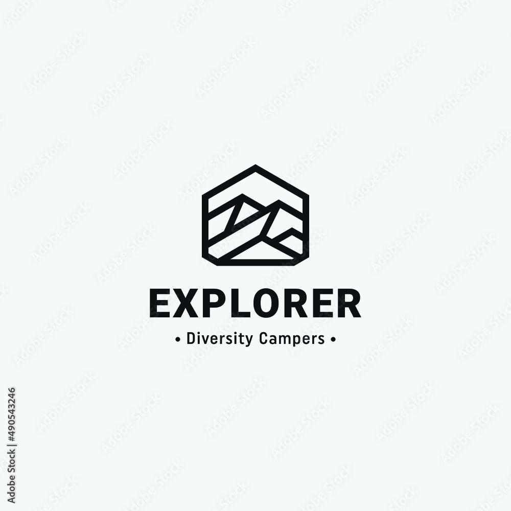 simple explorer logo vector design template with modern, outline and minimalist styles. geometric mountain logo vector design concept idea isolated on white background. simple explorer logo vector design template with modern, outline and minimalist styles. geometric mountain logo vector design concept idea isolated on white background.