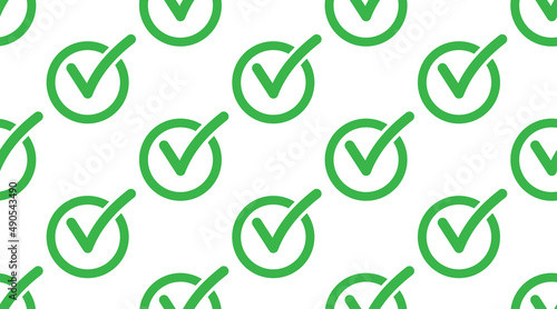 Check list icon box. Checkmark right vector shape sign in a cricle. Correct mark vote symbol. Seamless pattern
