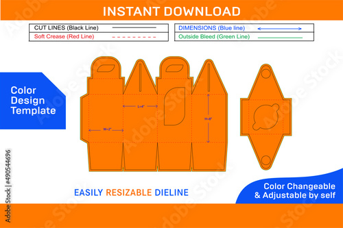 Cupcake box with insert display and handle dieline template and 3D box Color Design Template