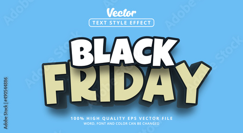 Editable text effect, Black Friday text on white and blue glossy style