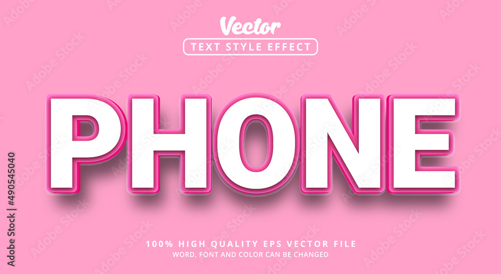 Phone text with glossy pink color style, editable text effect