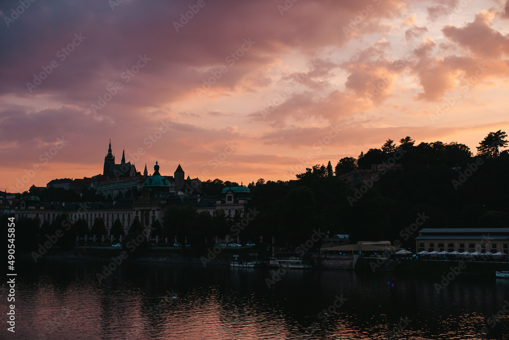 View of Prague at sunset