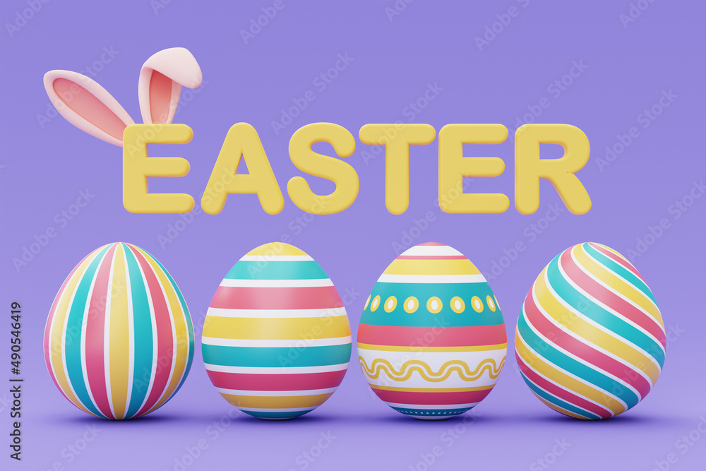 Happy Easter with colorful easter eggs,International Spring Celebration,minimal style,3d rendering.