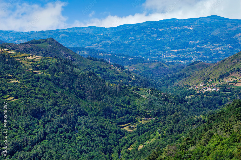 View over the mountains surrounding Sistelo village, Peneda Geres, Minho, Portugal