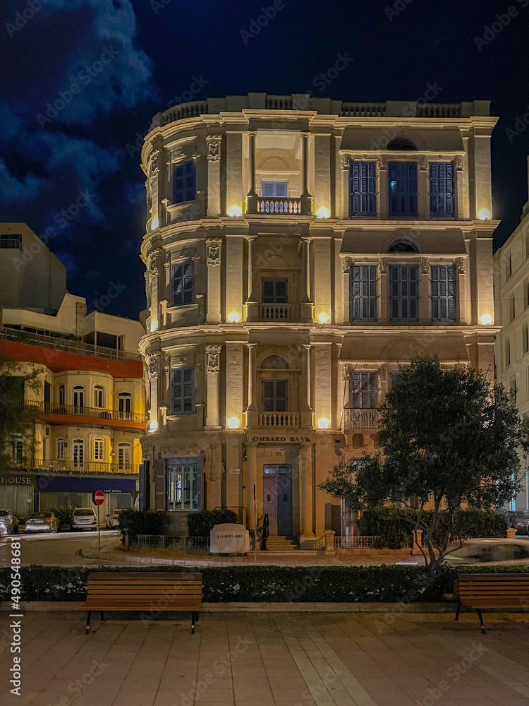 The building built in 1914 and designed by Giuseppe Psaila is one of the few remaining examples of art nouveau architecture left on the Sliema sea front - Sliema, Malta.