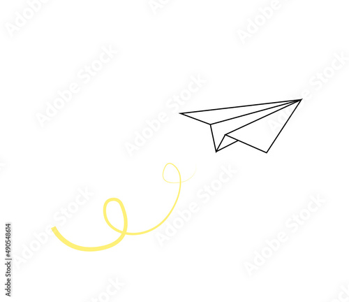 dibujo de avión de papel volando con estela amarilla