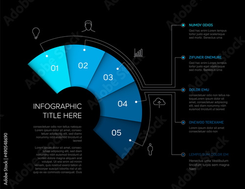Vector multipurpose dark blue Infographic five elements template