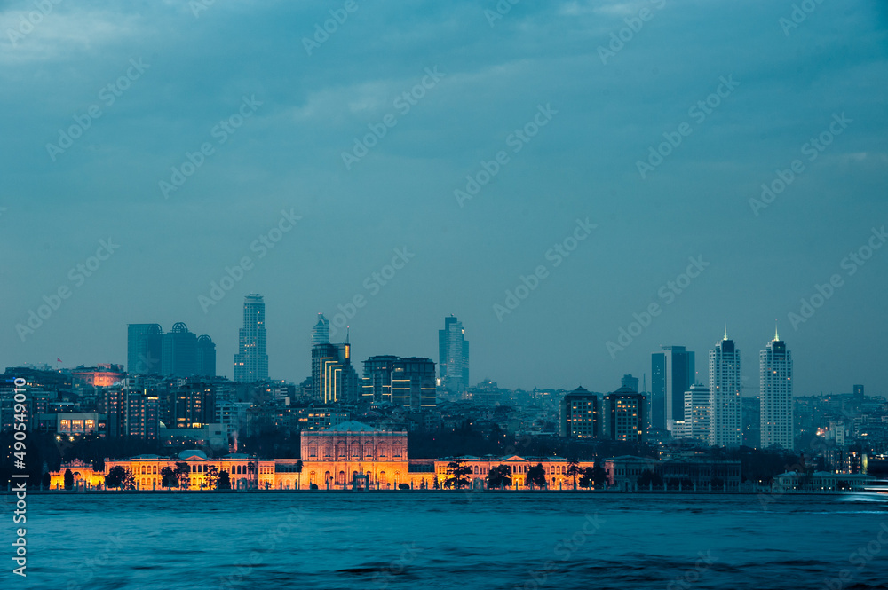 View of Istanbul's skyscrapers across the Bosphorus