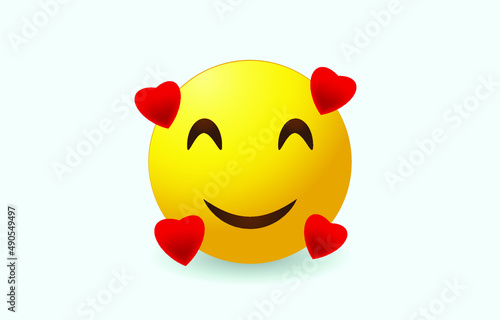 Happy Emoji with Hearts , Vector Set
