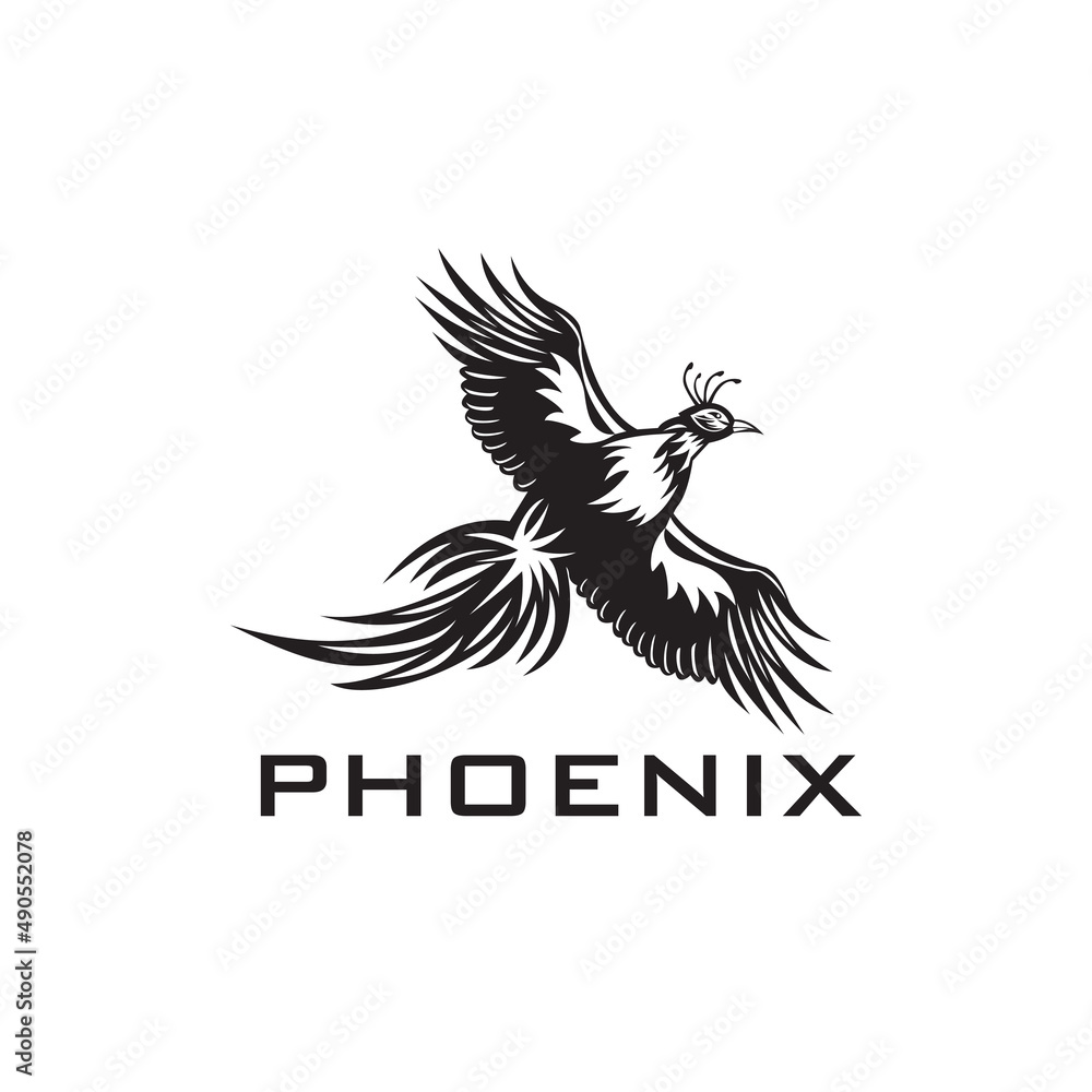 Fototapeta premium Illustration of phoenix silhouette bird flapping wings logo design,template