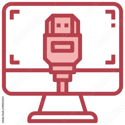 HDMI CABLE red line icon,linear,outline,graphic,illustration