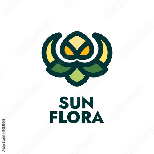 sun flora flower nature logo concept design illustration