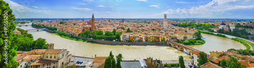 beautiful view on Verona city in Italy on the sunset. Verona is famous city of love in the north of Italy.