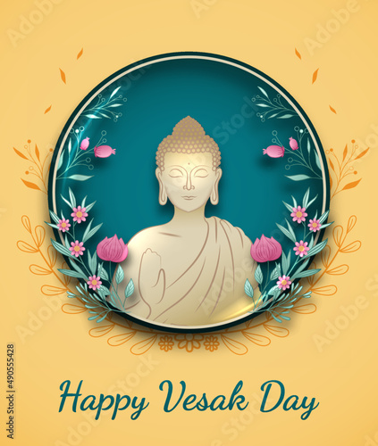 Happy Vesak Day Creative Concept for Card or Banner