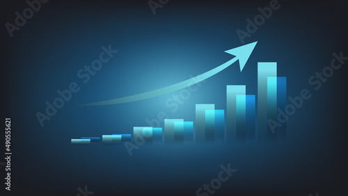 bar chart with uptrend arrow on blue lighting background. business growth and financial planning effectiveness concept