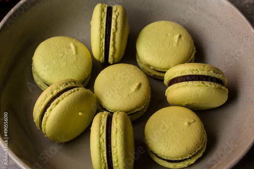 close up of french macarons