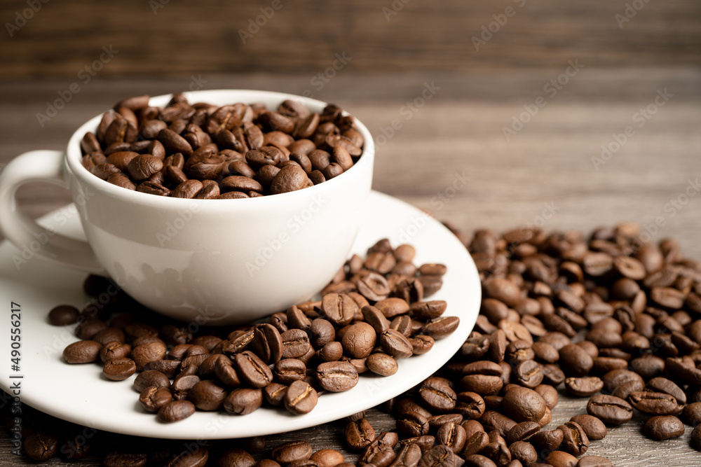 Coffee bean in cup with export text for import export trade commerce.