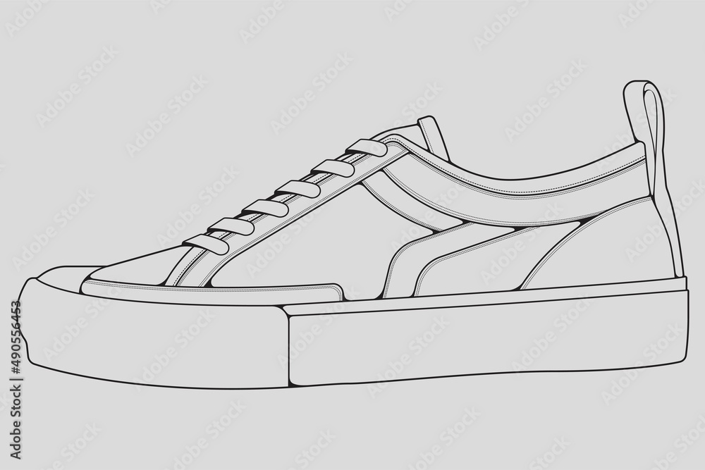 Shoes sneaker outline drawing vector, Sneakers drawn in a sketch style ...