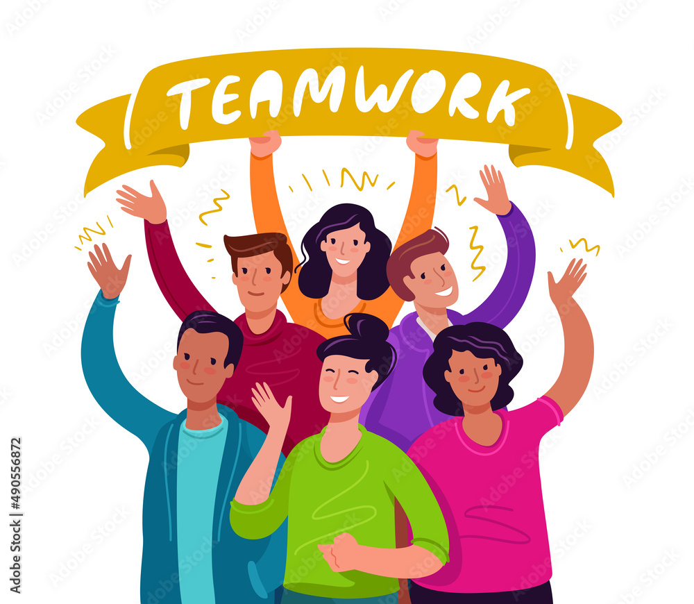 Group of people working together. Business team cartoon. Teamwork