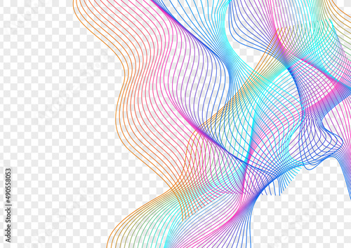 Neon Ribbon Background Transparent Vector. Flow Poster. Colorful Wave Splash. Curve Futuristic Texture. Rainbow Surface Soundwave.