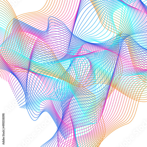 Iridescent Wave Background White Vector. Spiritual Banner. Gradient Ribbon Motion. Line Trendy Illustration. Multicolored Soft Mesh.