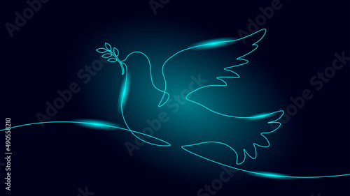 Continuous line art dove of peace. World Day pigeon hope emblem poster drawing sketch. National bird vector illustration
