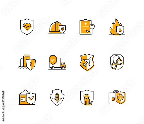 Protection and insurance - modern line design style icons set