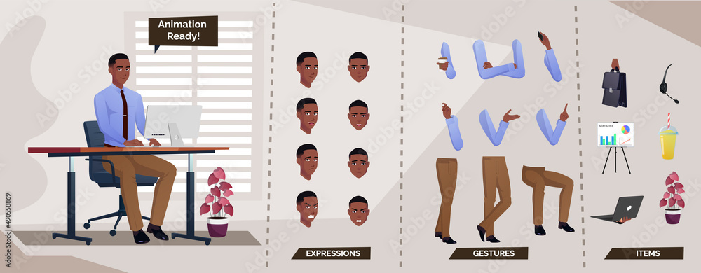 © CuteDesigns - Stylish Businessman Character Set For Animation with Man sitting and various body parts © CuteDesigns - Stylish Businessman Character Set For Animation with Man sitting and various body parts