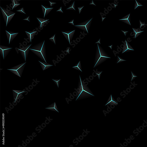 Onyx Prism Background Black Vector. Obsidian Crystal Abstract. Triangular Geometric Illustration. Blue Neon Nice Backdrop.