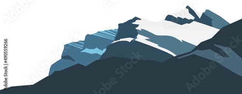 Mountains range with rock cliffs and snowy stone plateau