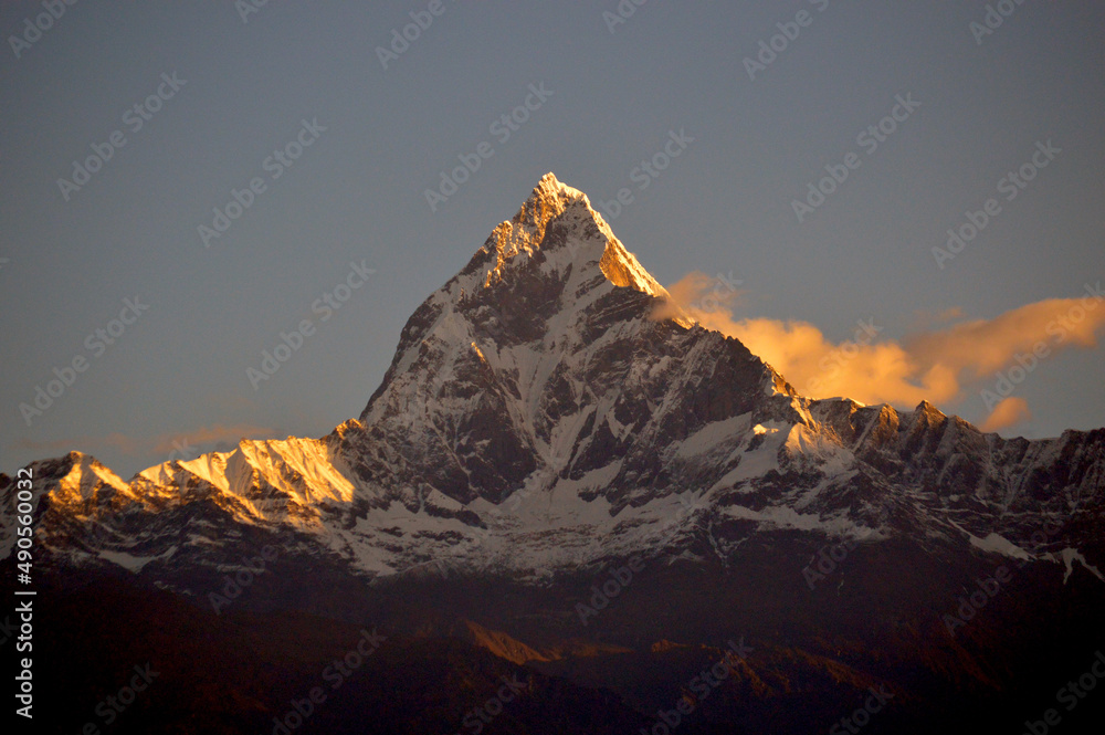 A mesmerizing view of mountain Fishtail during the sunrise in the morning.