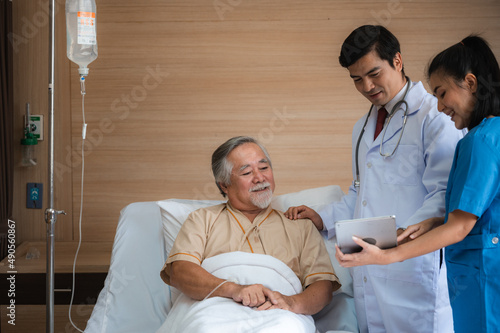 health insurance concept, Elderly patients living in hospital for medical checking by professional doctor and support by nurse, medicine health care for senior person