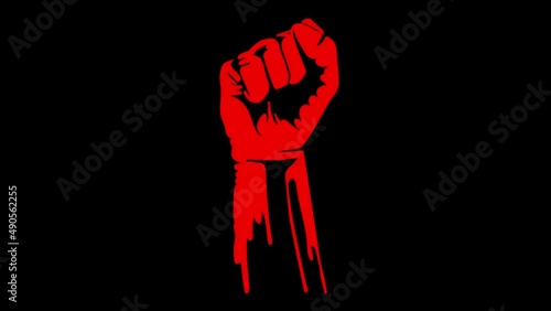 Red hand. Red blood. Death. Protest. Rally and demonstration. Resistance. Revolution in the State. War and Peace. Confrontation. Drawn animation.