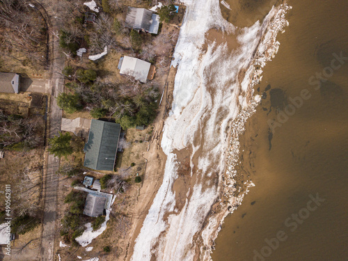 Lake Superior drone shot Brimley Beach Resort Winter photo