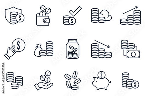 set of Coins elements symbol template for graphic and web design collection logo vector illustration