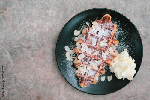 sweet waffle dessert on caf...