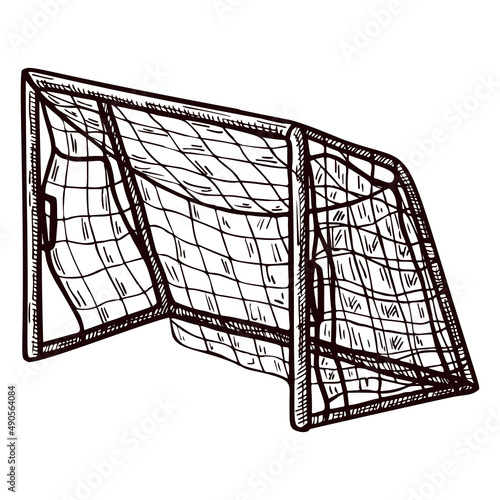Football gate sketched isolated. Vintage sport elements for goalkeeper interference hand drawn style.